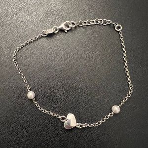 Sterling liver and pearl heart link bracelet